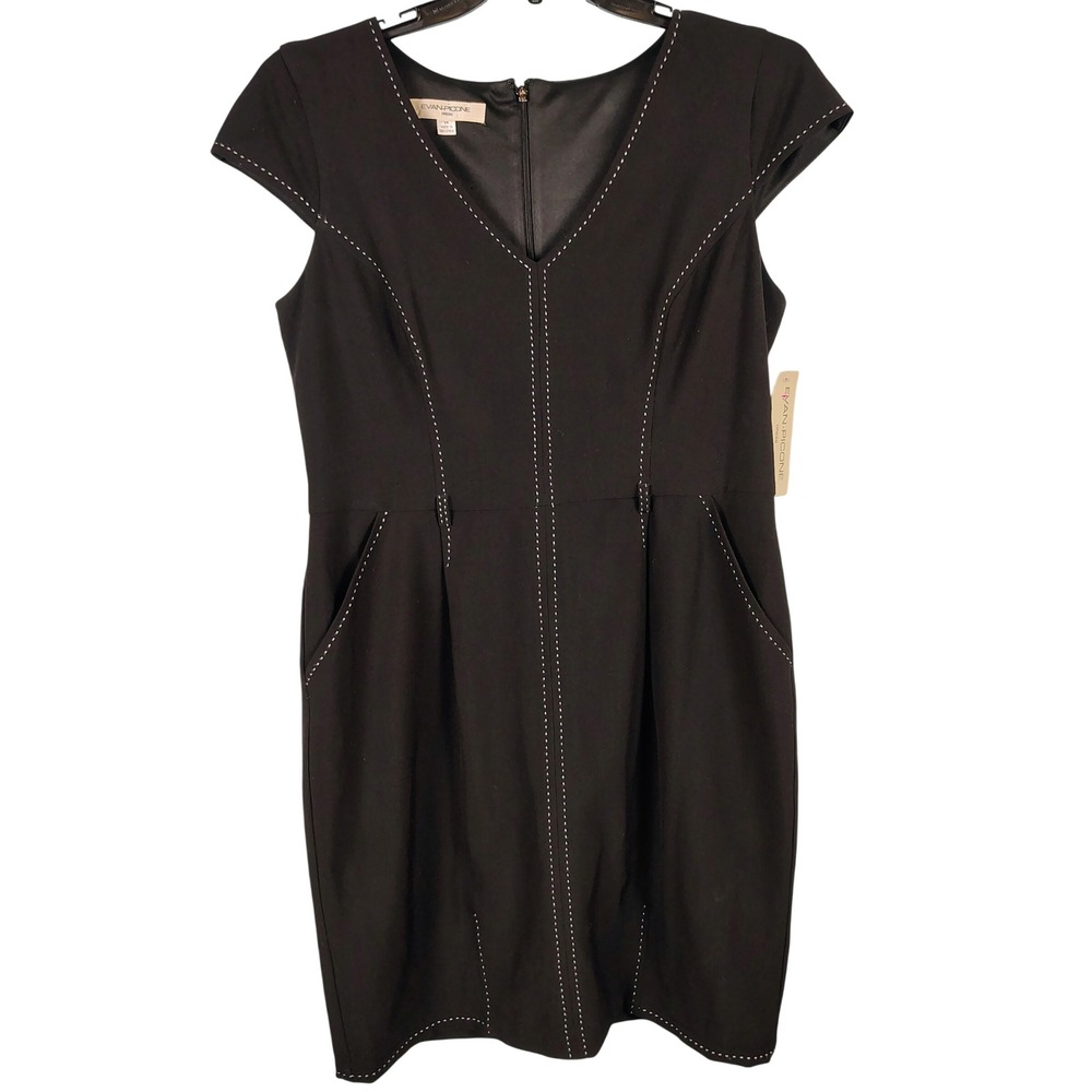 NWT Evan Picone Womens SZ 14 Sheath Dress Black Contrast Stitch Officecore